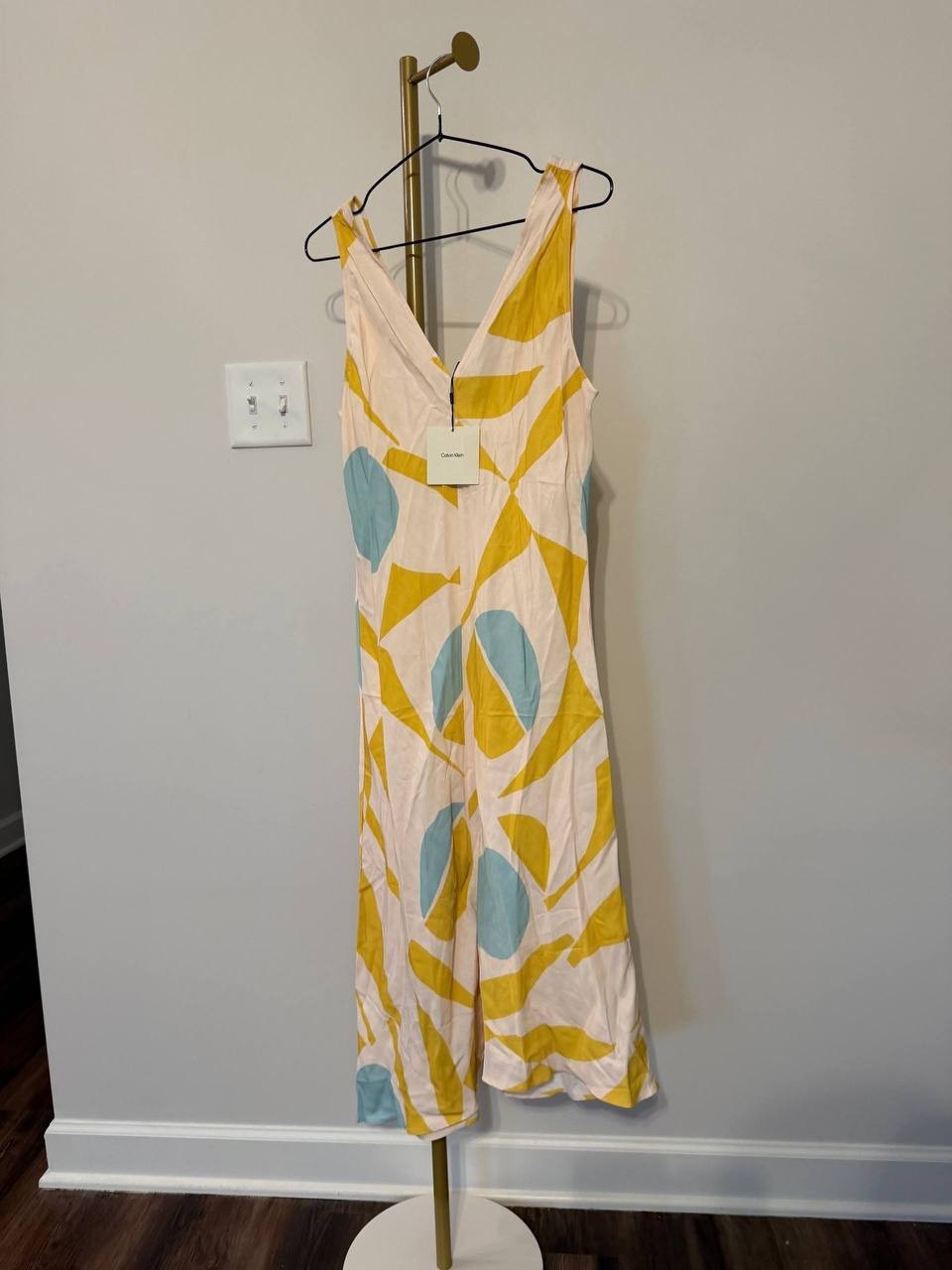 Calvin Klein Abstract Asymmetrical Midi Dress IvoryMulticolor SizeM NWT msrp$149