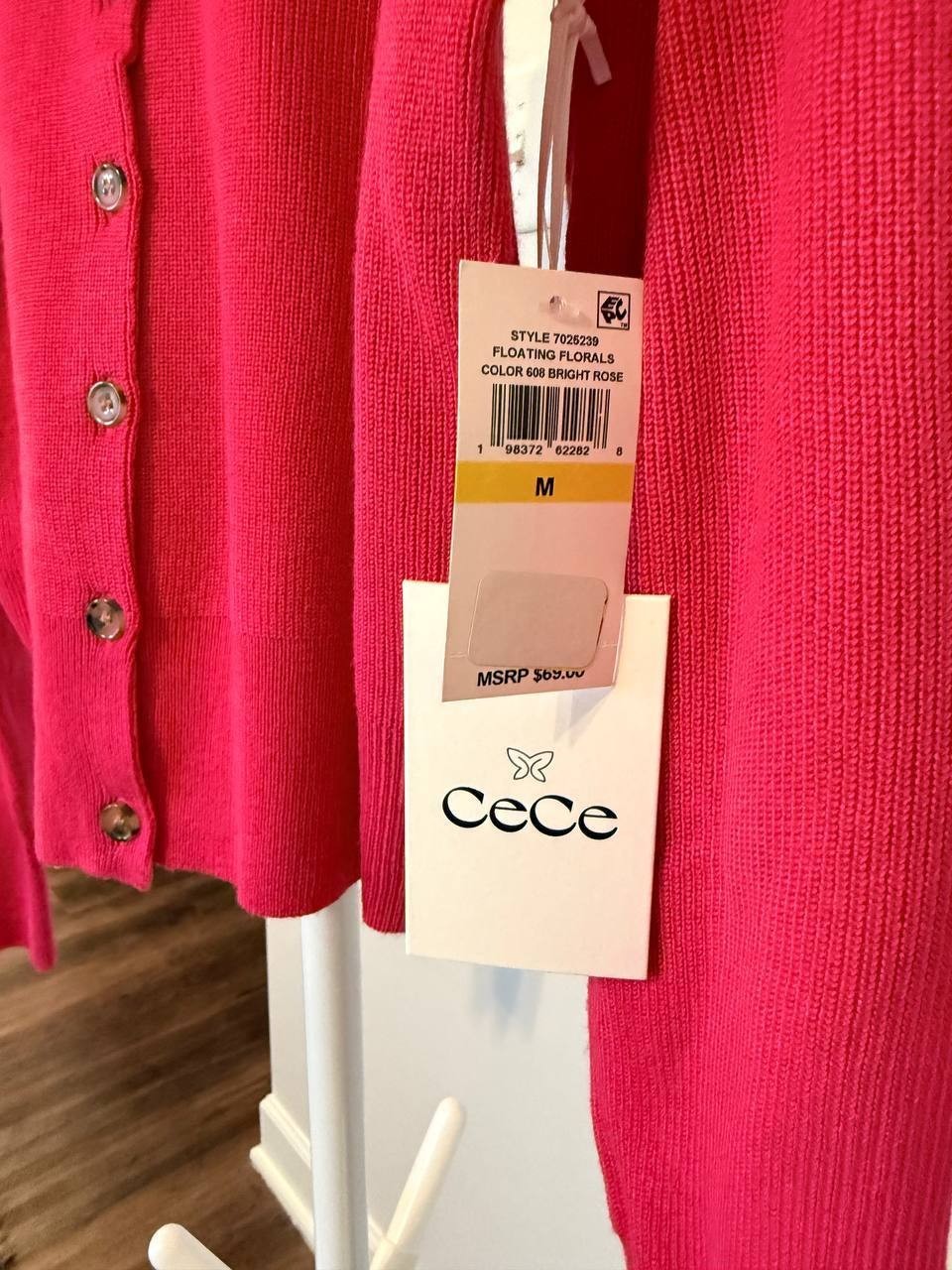 CeCe Crewneck Cardigan – Bright Rose – Size M – NWT – $69