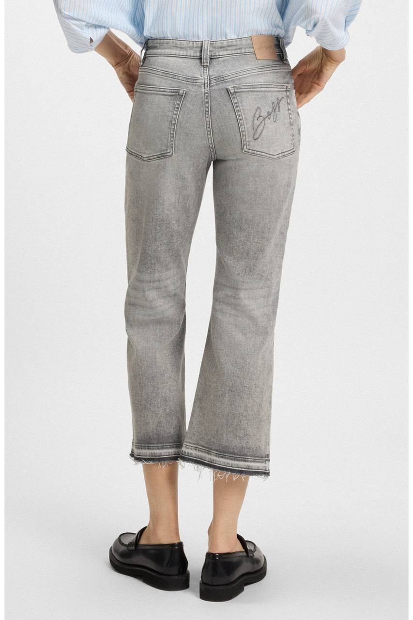 BOSS Kick‑Flare Comfort‑Stretch Slub Denim Jeans Soft Grey 27 NWT $129