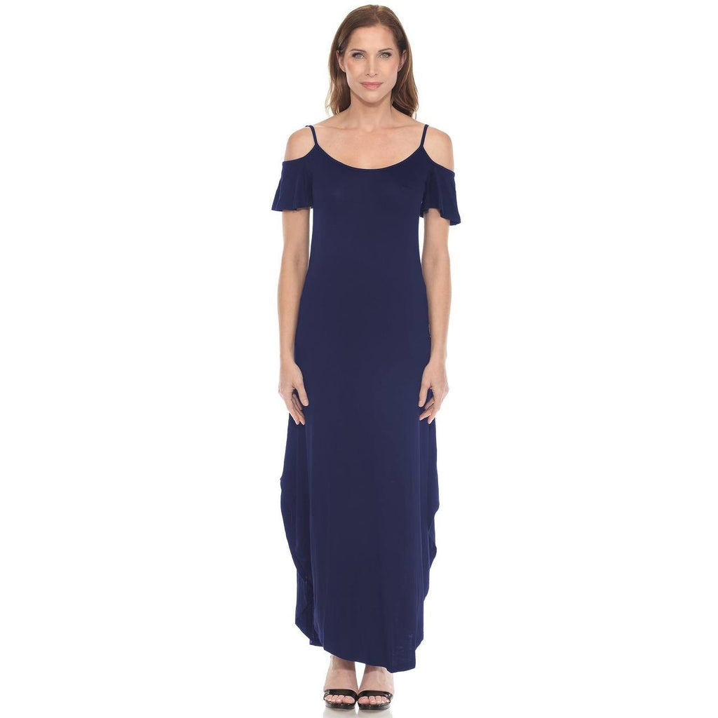 White Mark Women’s Cold Shoulder Maxi Sundress Navy XL NWT $64