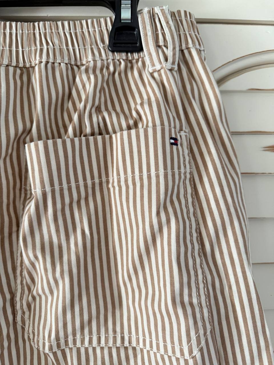 Tommy Hilfiger Striped Cropped Cotton Pants Womens Tannin Multi Size 12 NWT