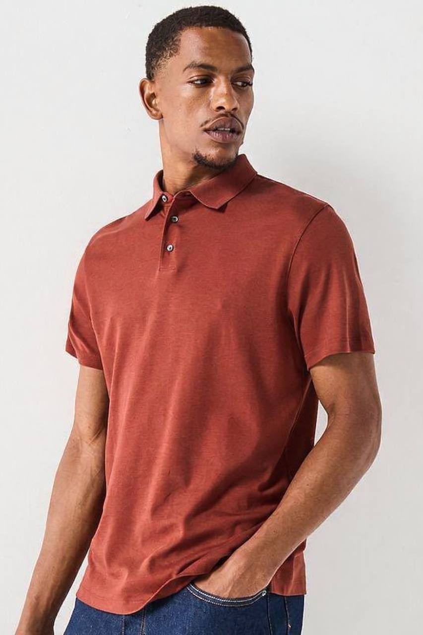 Calvin Klein Men’s Polo Shirt Rust Brown L/G Cotton Blend $89 NWT