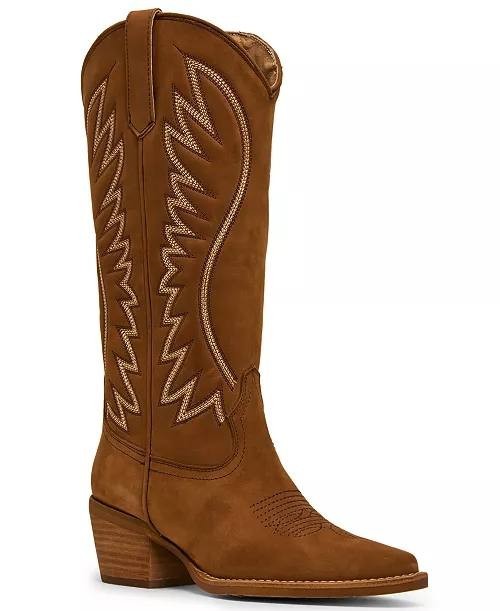Steve  Madden  Albany  Stitch  Western  Boots  Cognac  Suede  9.5  New  $179