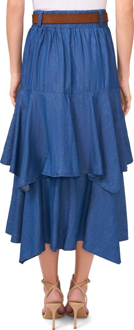 CeCe Tiered Denim Midi Skirt – Mid Indigo – Size 6 – 100% Cotton – NWT – MSRP$99