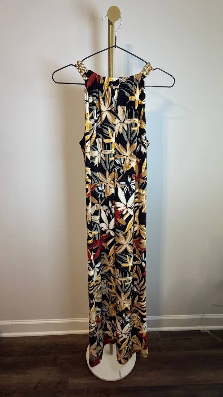 Anne Klein Women’s Printed Halter Midi Dress Black Multi Size 8 NWT $119
