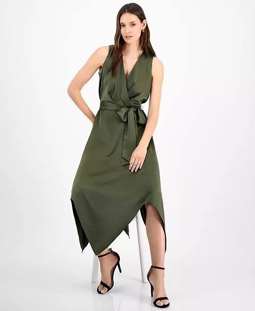 Anne Klein Surplice Handkerchief-Hem Sleeveless Midi Dress Green 2 NWT $129