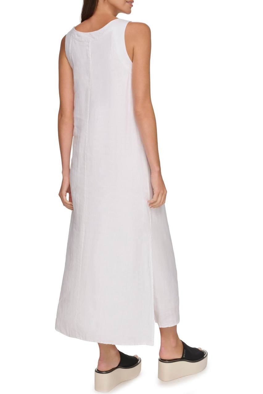 DKNY V‑Neck Linen Sleeveless Maxi Dress White S NWT $115
