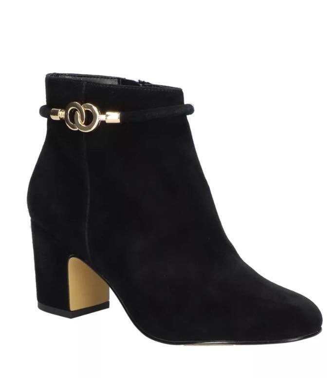 Bella Vita Diaz Booties 9 Black Suede Chain Detail Zip Dress Heel NIB msrp$125