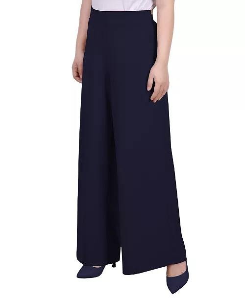 NY Collection Women’s Petite Wide-Leg Palazzo Pants Navy PS $44 NWT