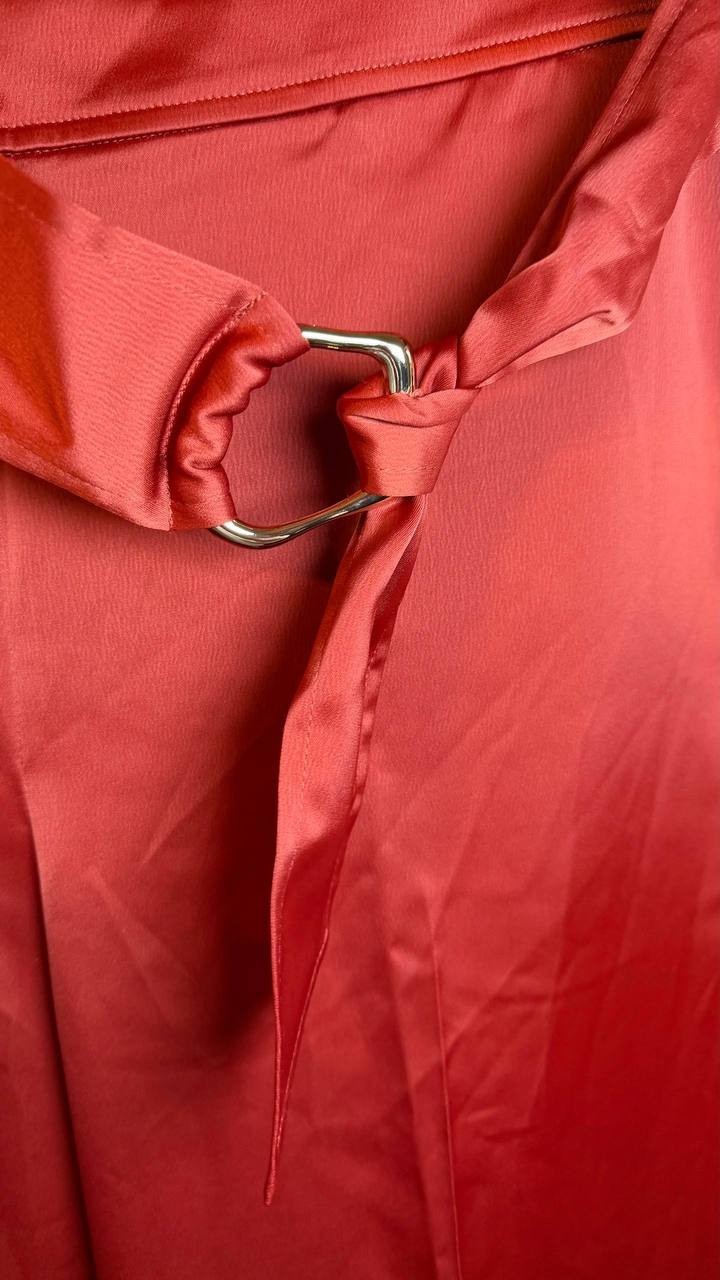 Anne Klein Pull-On High Rise Belted Wide Leg Satin Pants Red L NWT $99