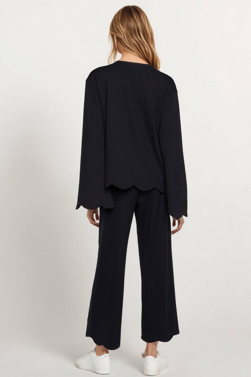 Three Dots Crystal Bell Long Sleeve Tee, Henley Neckline, Black Beauty S