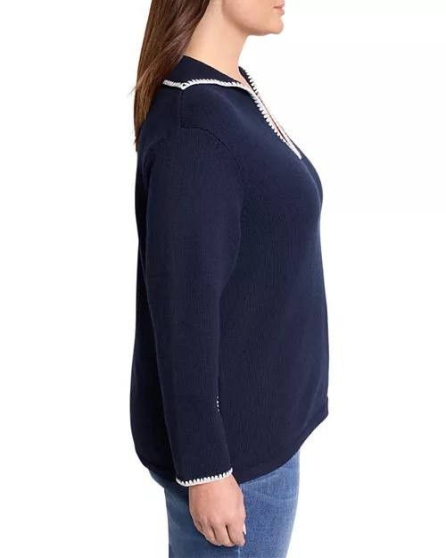 NIC+ZOE Plus Women’s Blanket Stitch Sweater Navy XXL $148 NWT