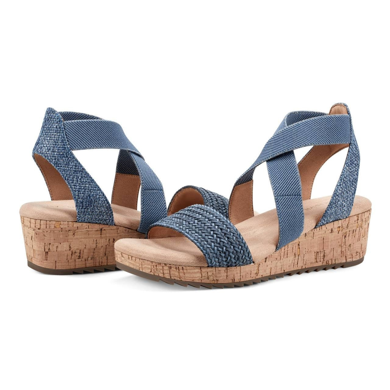 Easy Spirit Lorena Wedge Sandals Denim Women’s 5M Elastic Straps NWB $89