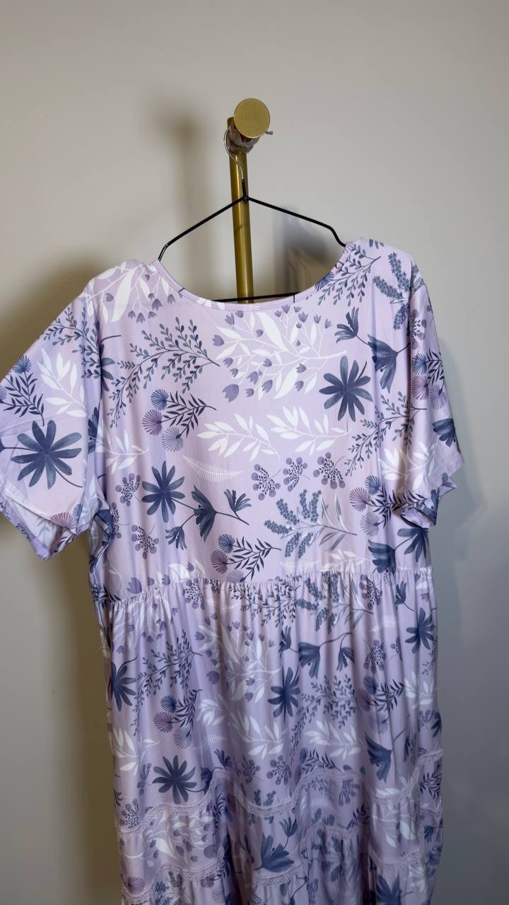 White Mark Plus Floral Short Sleeve Knee Dress Lavender 3XL NWOT $58