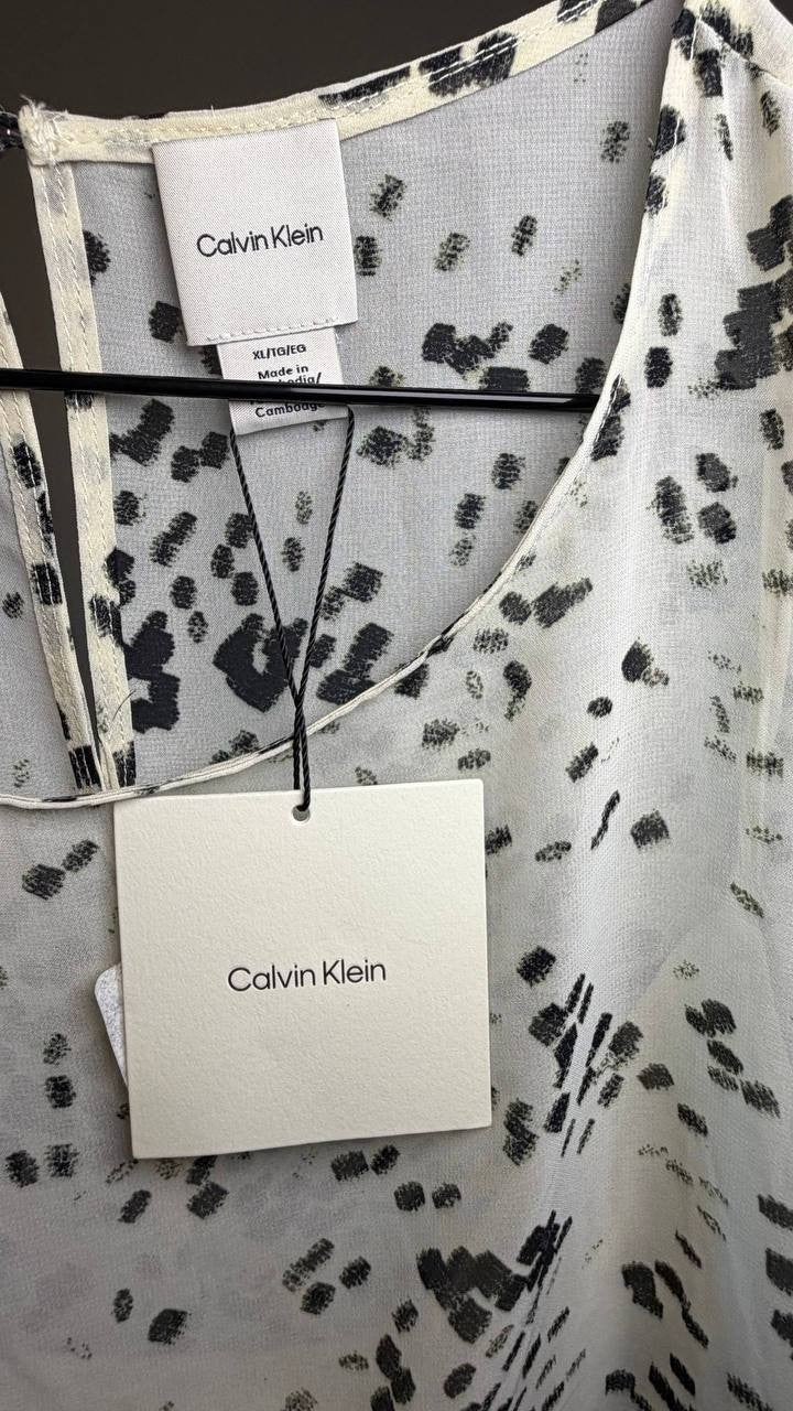 Calvin Klein Sleeveless Printed Midi Dress White Black XL NWT $149