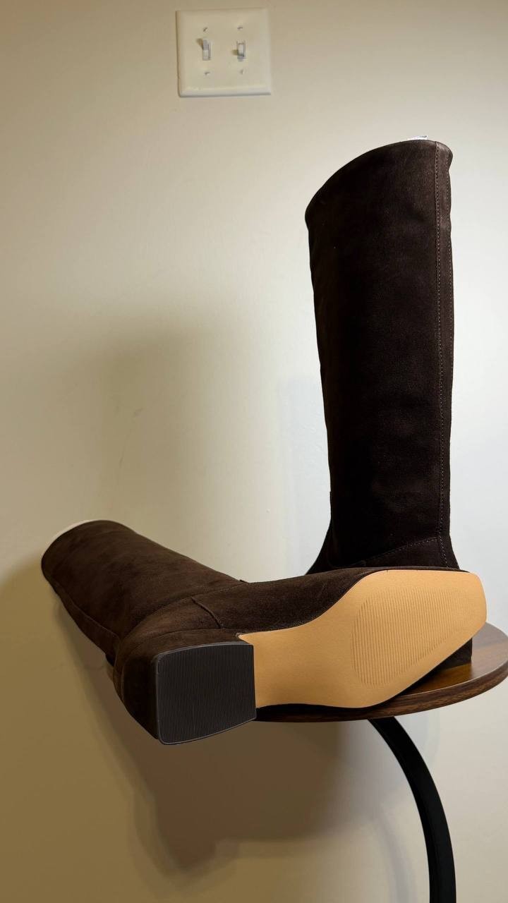 Steve Madden Dantelle Boots 5.5 Brown Suede Knee‑High Square Toe NIB msrp$179