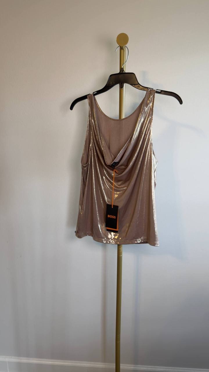 BOSS Orange Esarah Metallic Scoop‑Neck Tank Beige Overflow L NWT $79