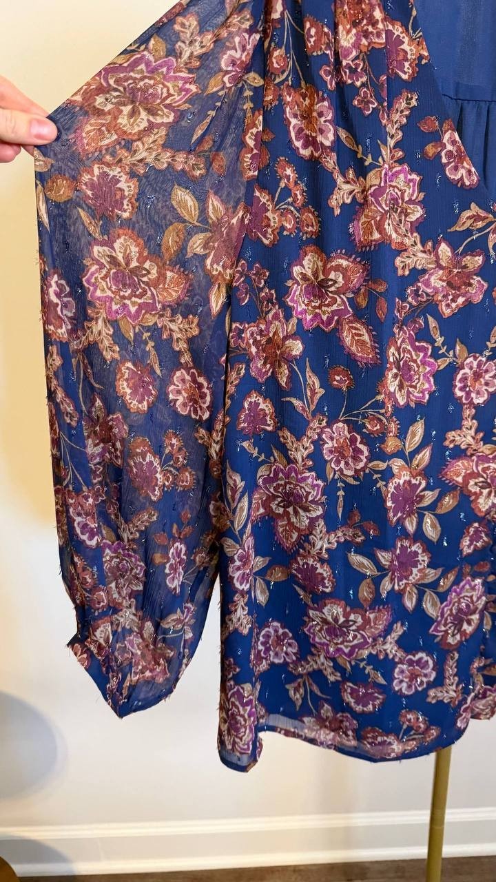 Vince Camuto Women’s Plus Split‑Neck Floral Blouse Navy 3X $89 NWT