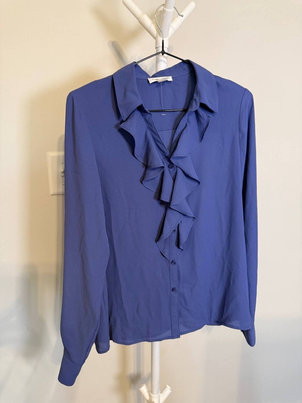 Calvin Klein Petite Ruffle‑Front Long‑Sleeve Blouse – Size PS – NWT – $74
