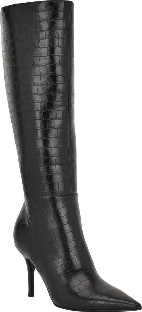 GUESS Gressa Wide Calf Knee High Pointed Toe Boots Black 8.5M Synthetic $179 NWB