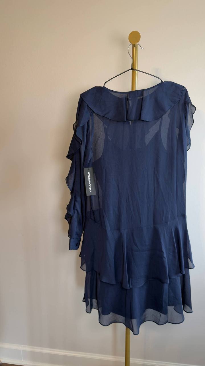 Karl Lagerfeld Paris Layered Ruffle Dress Navy 2 NWT $149