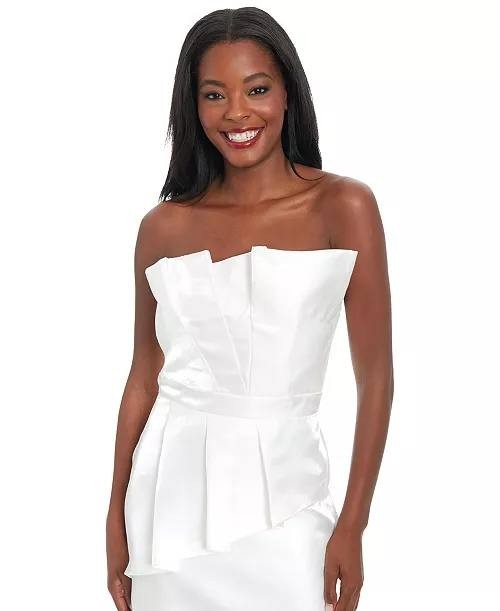 ivy+blu Women’s Pleated Bustier Peplum Dress Ivory Size14 NWT $109(need washing)
