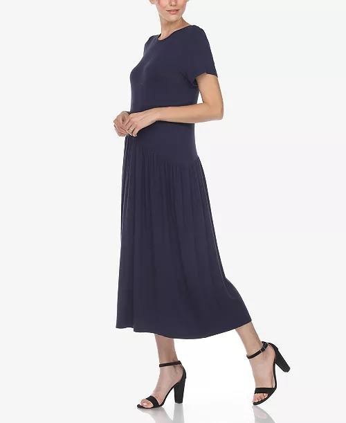 White Mark Women’s Short Sleeve Asymmetrical Waist Maxi Dress Navy L NWT $58