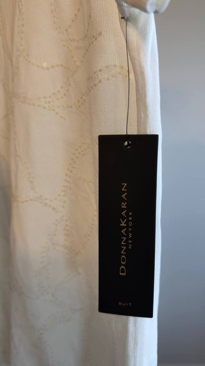 Donna Karan NY Sequin Embellished Short Sleeve Sweater Cream XS NWT $99