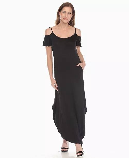 White Mark Cold Shoulder Full Length Maxi Dress Black M NWT $64