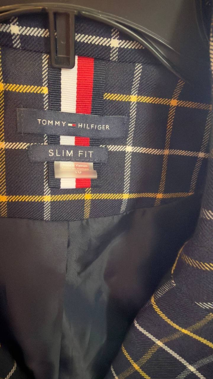 Tommy Hilfiger Plaid Slim‑Fit Single‑Button Blazer Navy Multi 10 NWT $159