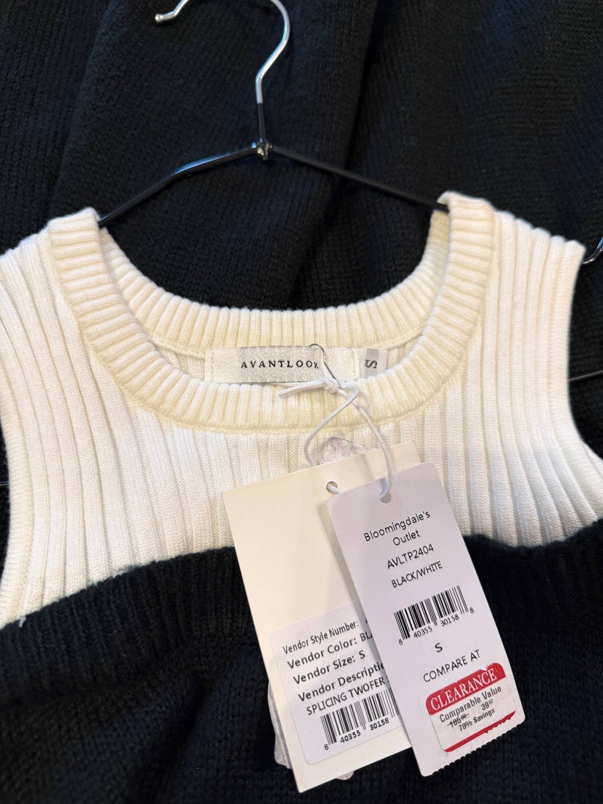AVANTLOOK Twofer Knit Colorblock Sweater Top – Black/White – NWT – Sizes XS–L