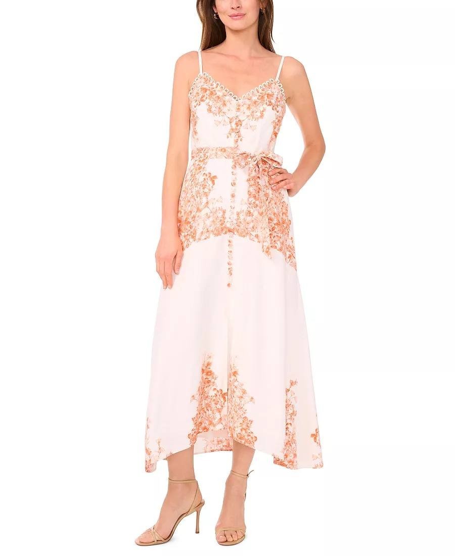 CeCe Placement‑Print Sleeveless Fit & Flare Dress–Ivory–Size 16–NWT–MSRP$159