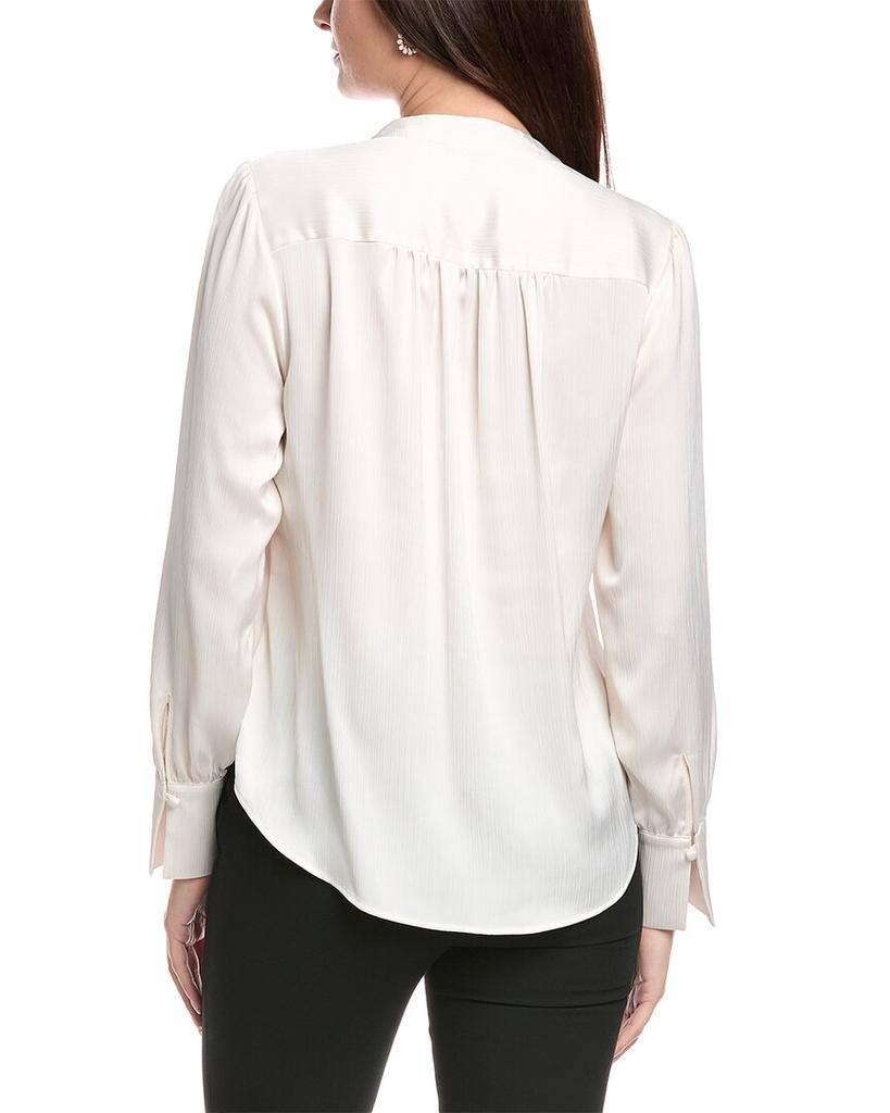 Anne Klein Women’s Pleat Front Blouse White Split Neck Long Sleeve Size S NWT