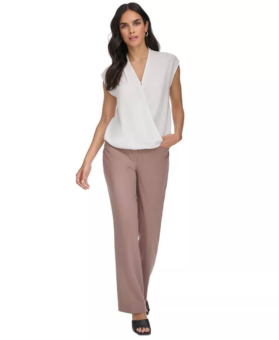 Calvin Klein White Faux‑Wrap Blouse XL NWT Cap‑Sleeve Modern Top msrp$59