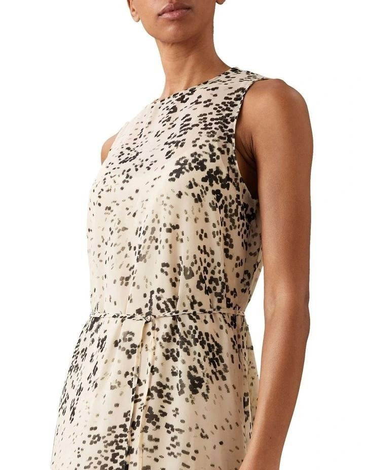 Calvin Klein Printed Chiffon Midi Dress Light Grey M NWT $149
