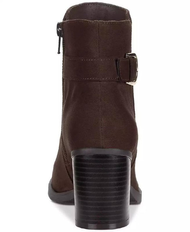 Style & Co Harlemm Booties 10M Brown Microfiber  Block  Buckle Zip NIB msrp$70