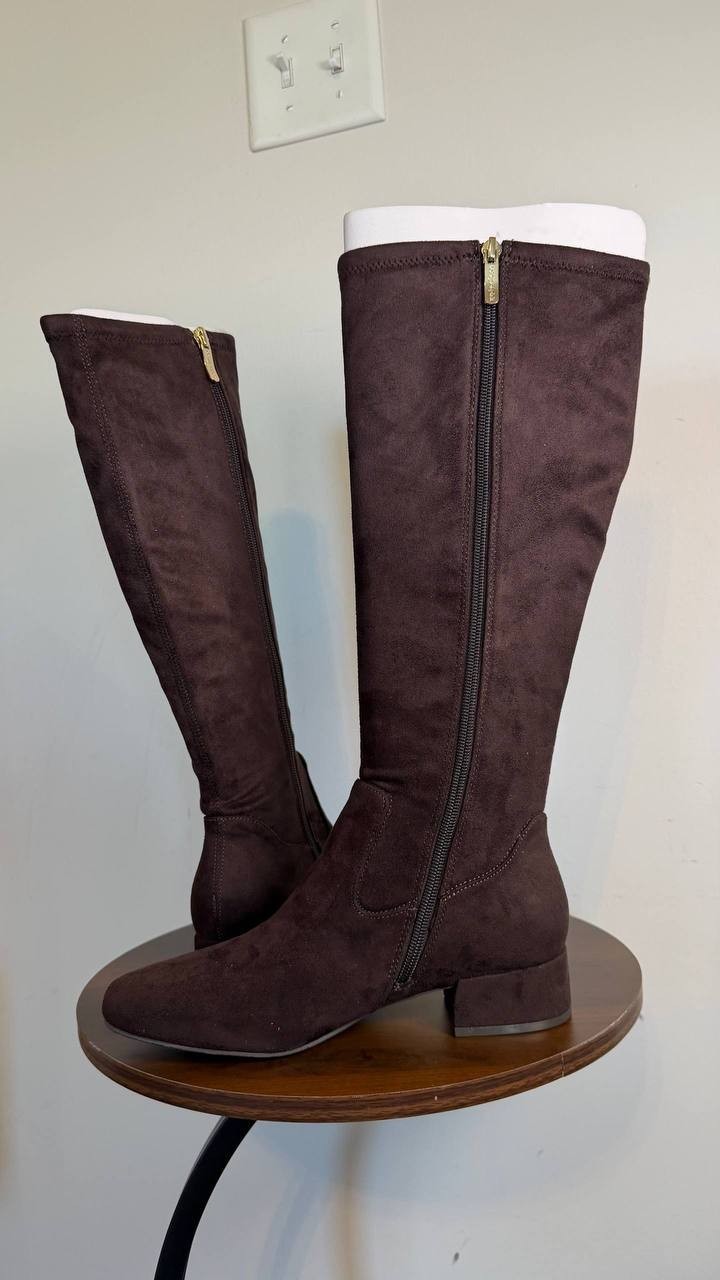 Easy Spirit Danilyn Tall Block Heel Boots Dark Brown 7M Textile $159 NWB