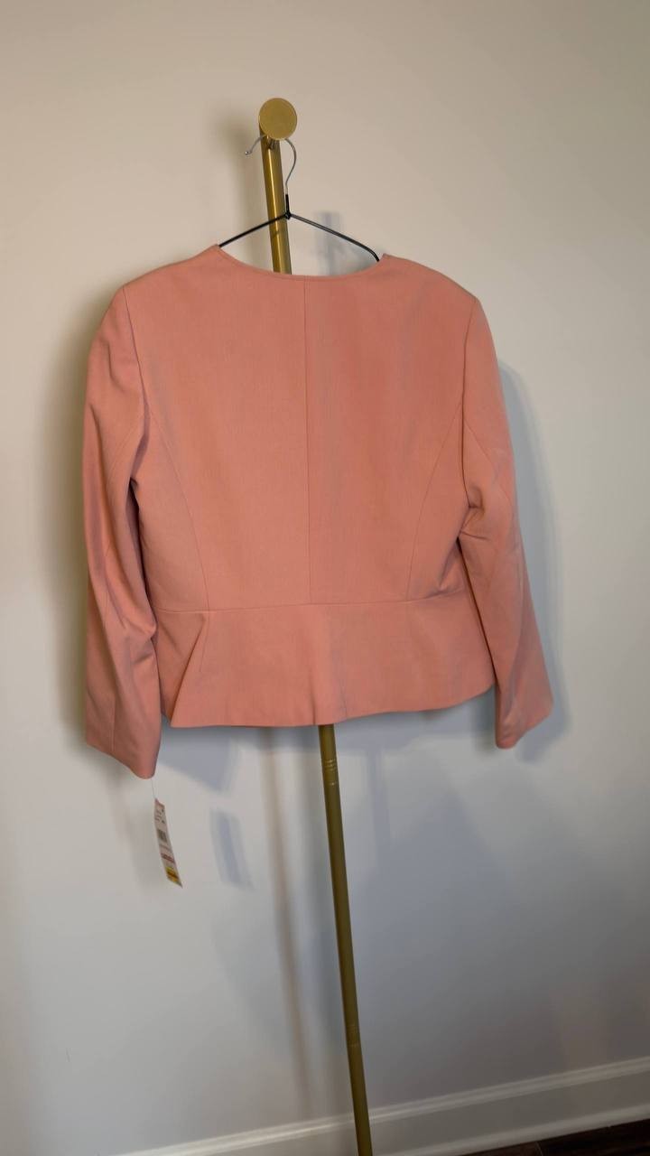 Le Suit Collarless Hook‑and‑Eye Jacket Dusty Rose 10P NWT