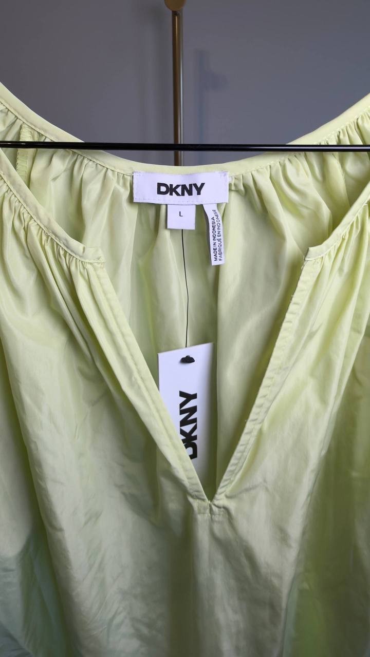 DKNY Drawcord Puff Sleeve Top Tea Green L NWT $79