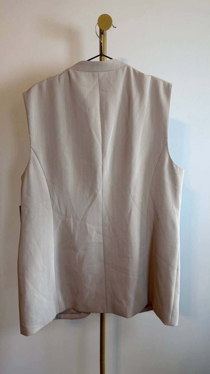 Donna Karan New York Pinstripe Double Breasted Vest Cobblestone 16 NWT $159