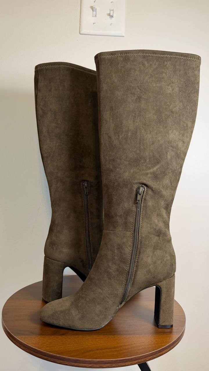 Madden Girl Wisee Boots 8.5 Olive Microsuede Knee‑High Block Heel New In Box $99