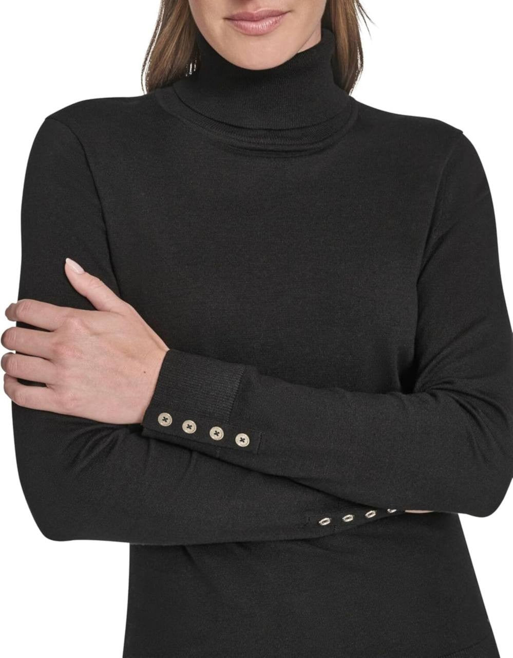 Tommy Hilfiger Cotton Lightweight Turtleneck Long Sleeve Top Black S/P NWT $69