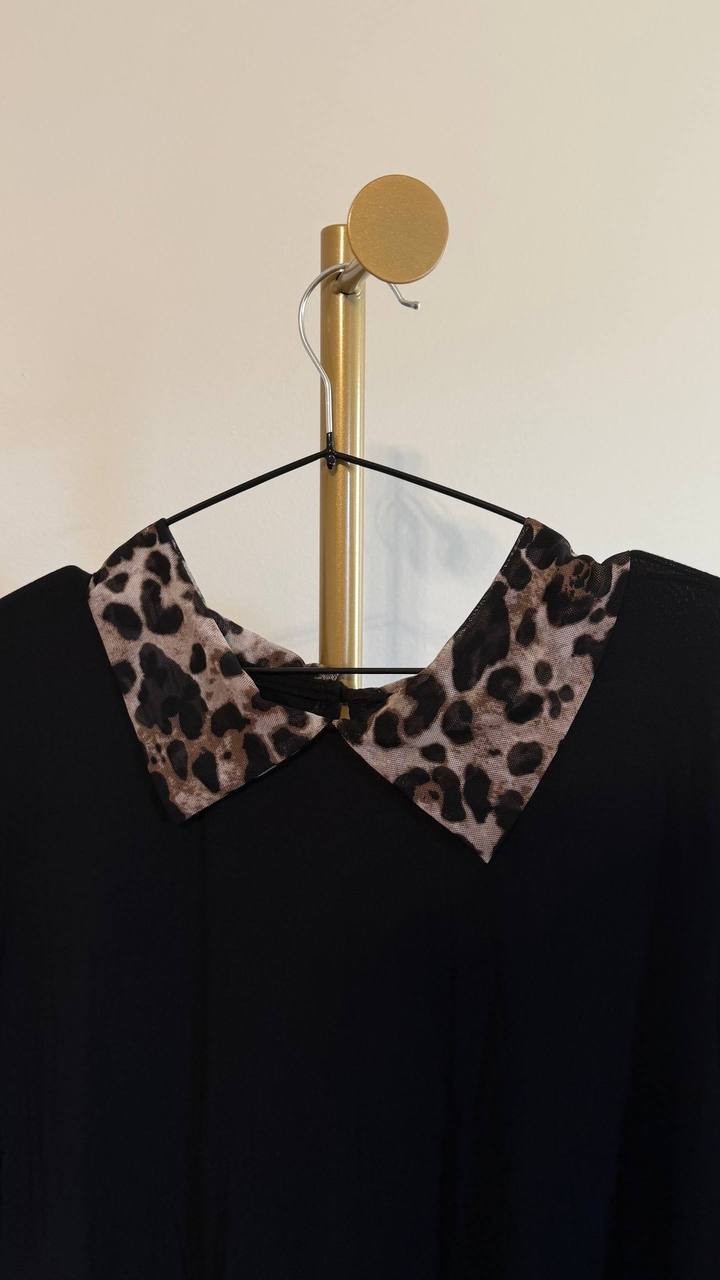 Coin 1804 Women’s Leopard Trim Mesh Collar Top Black 3X $34 NWT