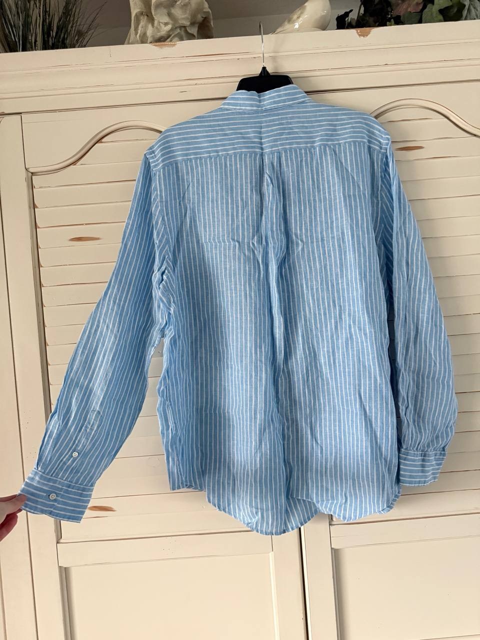 Polo Ralph Lauren Shirt XL Pastel Blue Striped Linen Button Front Pony Logo NWT