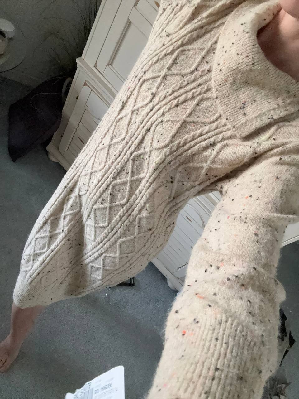 Sandra Darren Cable Knit Sweater Dress Beige Speckled Size L NWT $89 – Cozy Chic