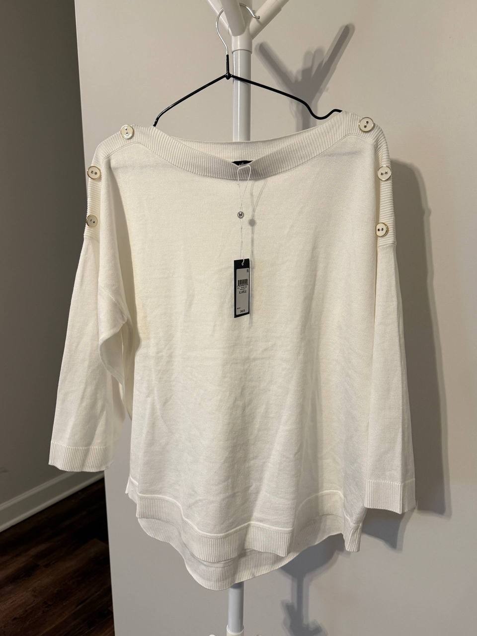 Melissa Paige Boat‑Neck Button‑Shoulder Sweater – White– Size XL – NWT – $46.50