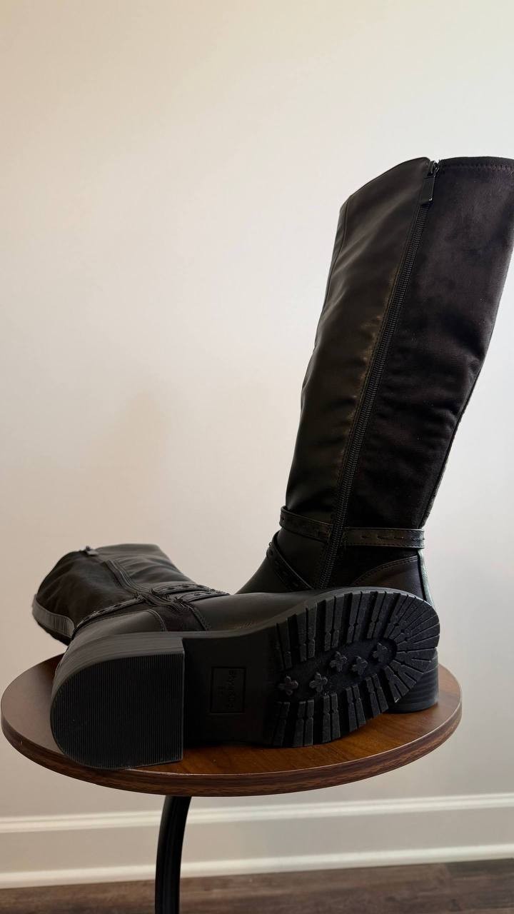 Style & Co Verityy Block Heel Boots Black 6.5M Microfiber Man‑Made $99.90 NWB
