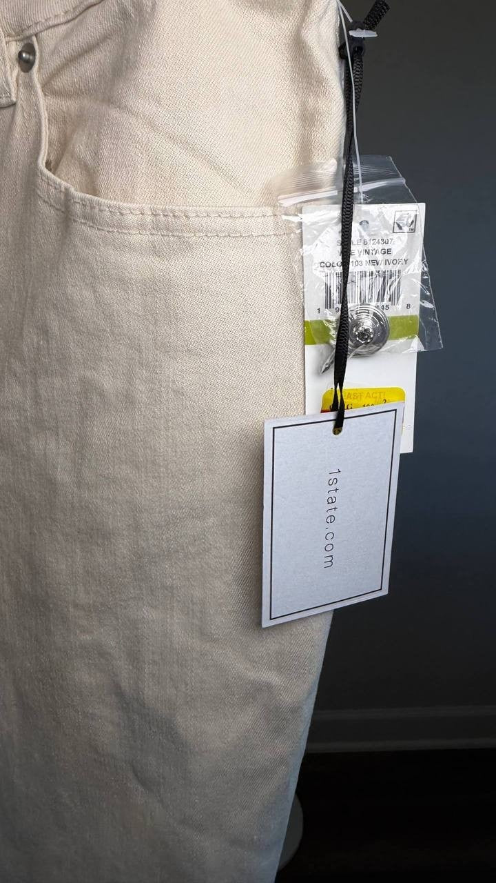 1.State Denim Roll‑Up Cuff Wide‑Leg Jeans New Ivory 14 NWT $109