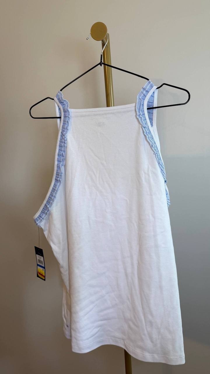 Tommy Hilfiger Ruffle Trim Cotton Tank Top White Sleeveless SizeXL NWT need wash