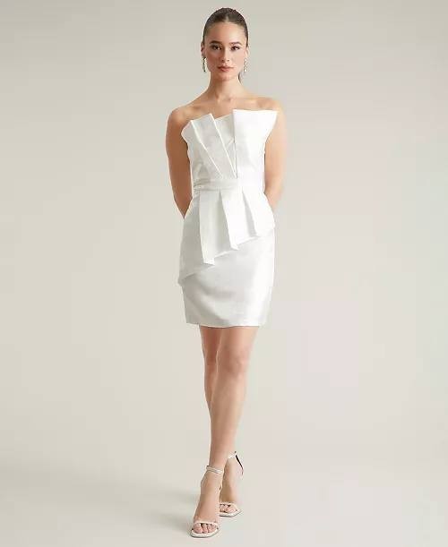 ivy+blu Women’s Pleated Bustier Peplum Dress Ivory Size14 NWT $109(need washing)